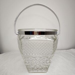 Vintage Glass Ice Bucket with Handle